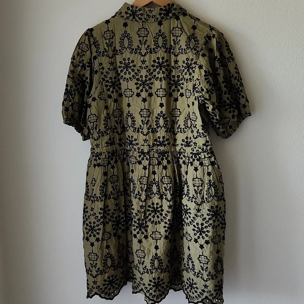 TOPSHOP green and black embroidered eyelet dress Sz 6 NWT 100% Cotton Boho - Picture 8 of 12